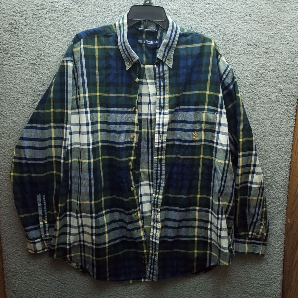 Nautica XL Flannel Plaid Multicolor Button-Down Shirt 56.5" 32" 25"